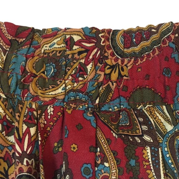 ORVIS Midi Pleated Skirt Size XL Paisley Burgundy Pockets Side Zip Elastic Waist - Picture 6 of 11